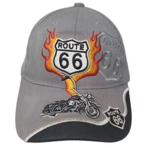 Realtime Route 66 Motorcycle Flames Baseball Cap Gray Black OS Hat Embroidered
